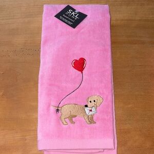SKL Home Pink dachshund Dog Embroidered bath Hand Towel Valentine’s Day Love new